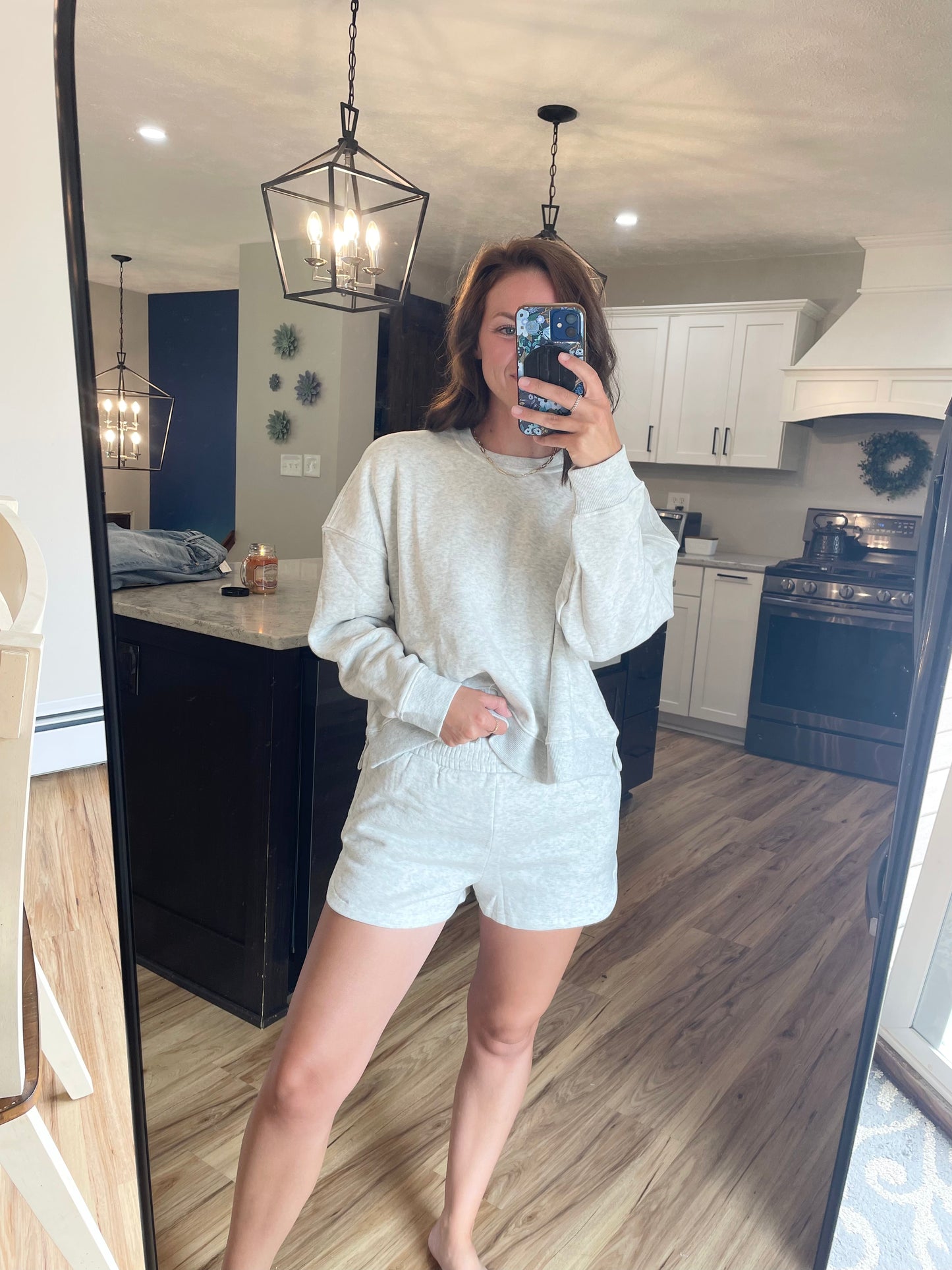 Gray Fleece Sweatshirt & Shorts Set