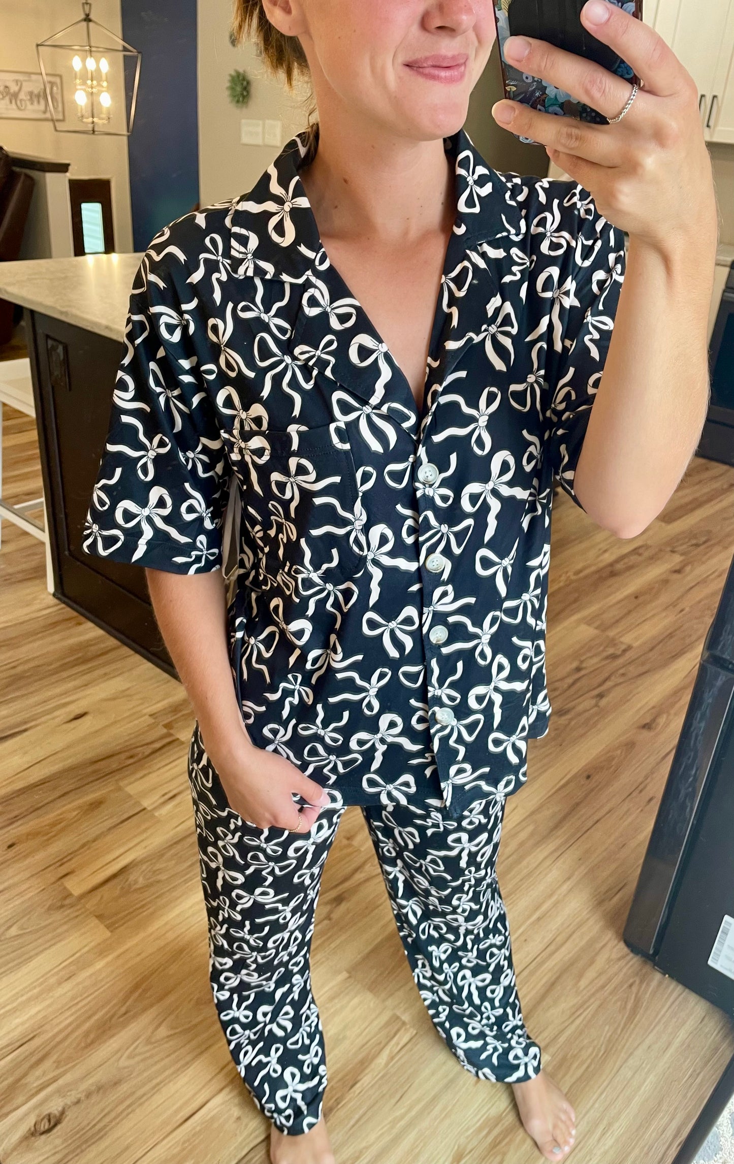 Black Bow Print PJ Set