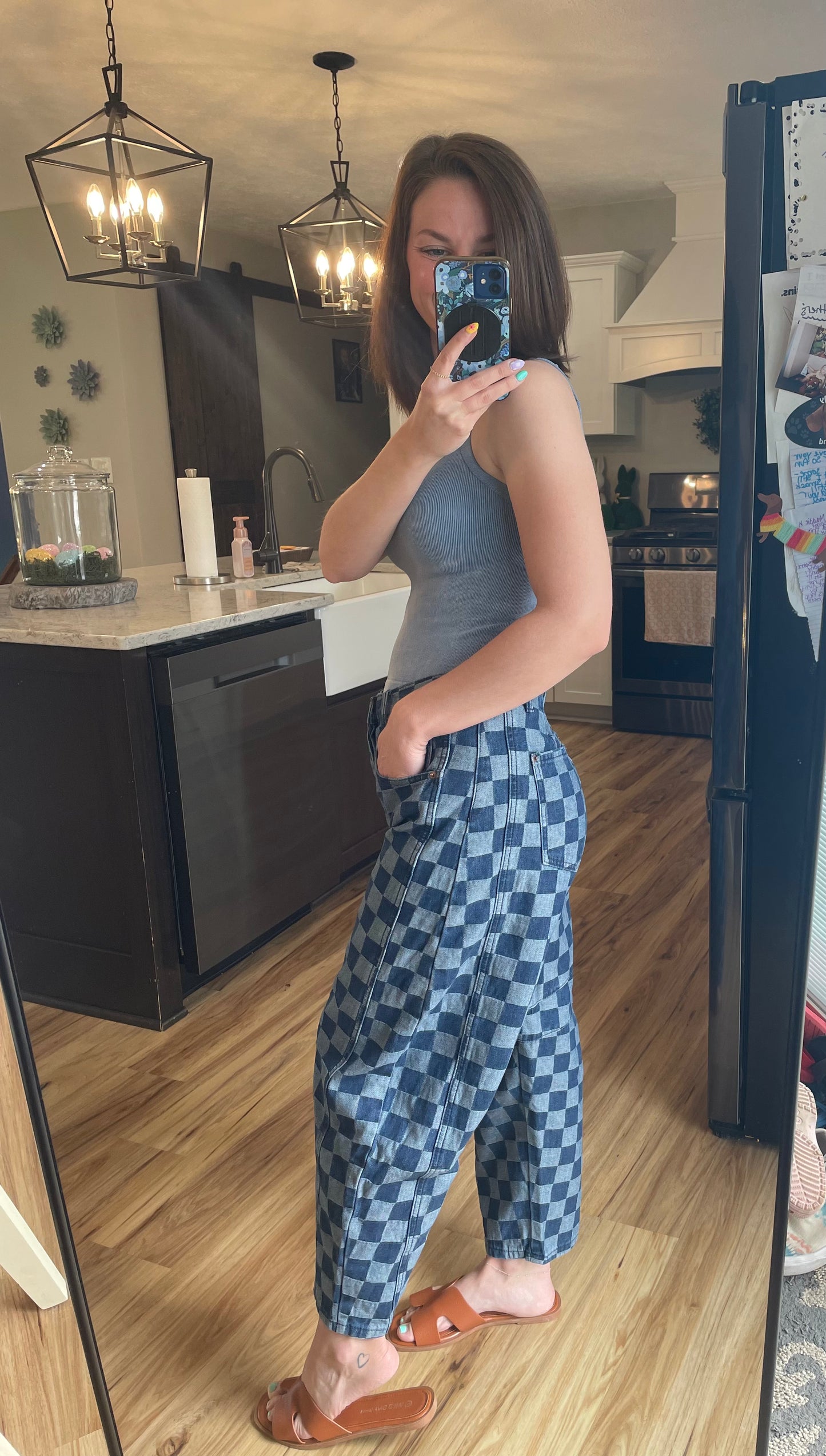 Barrel Style Plaid Jeans