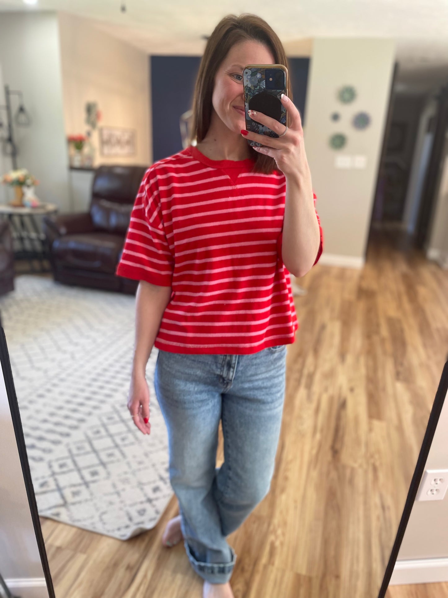 Oversized Stripe Crop Tee