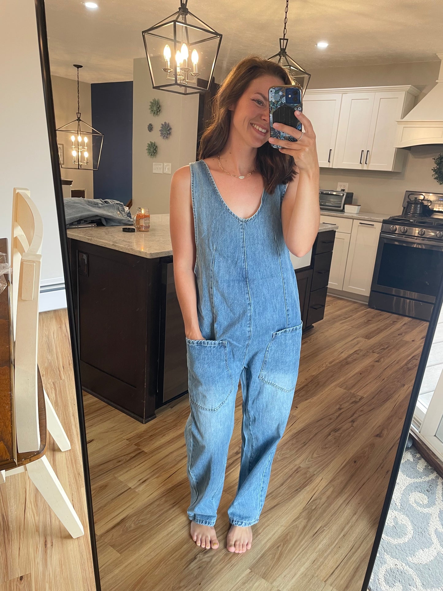 Denim Adjustable Strap Baggy Jumpsuit