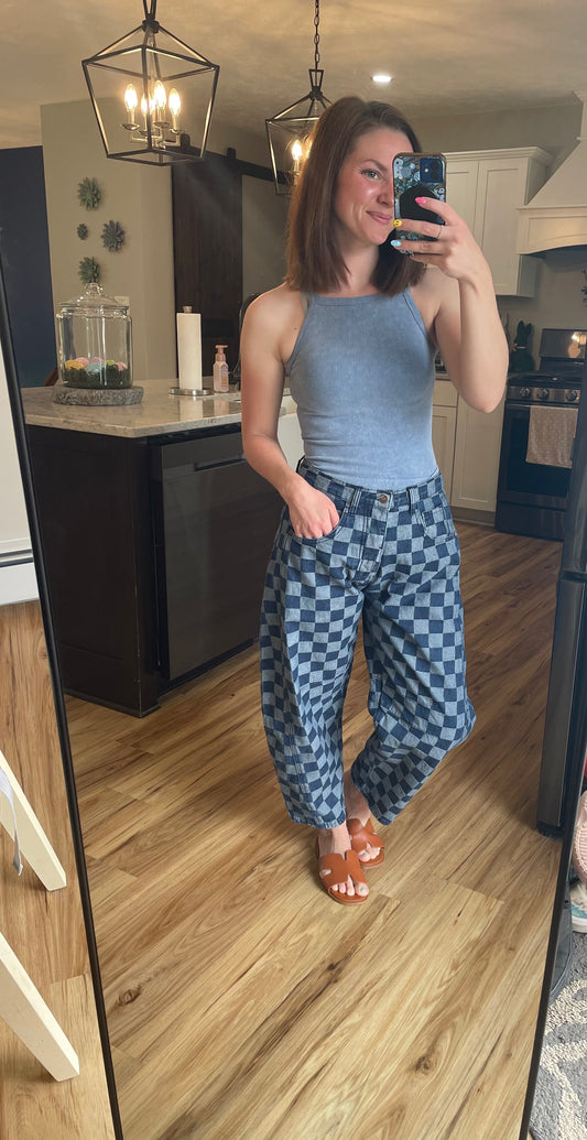 Barrel Style Plaid Jeans