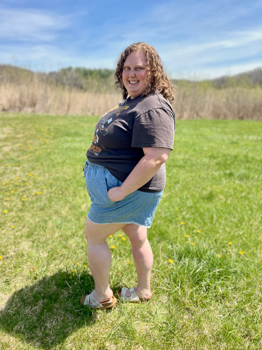 Washed Chambray Denim Shorts