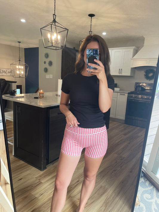 Gingham Mid-Rise Mini Shorts