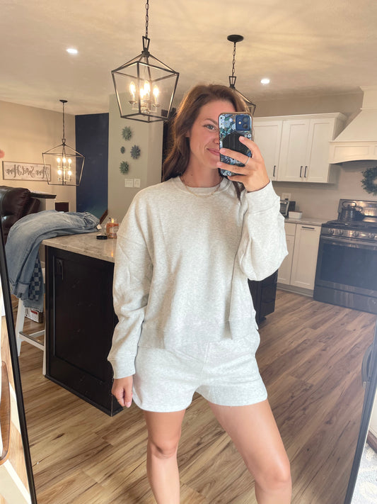 Gray Fleece Sweatshirt & Shorts Set