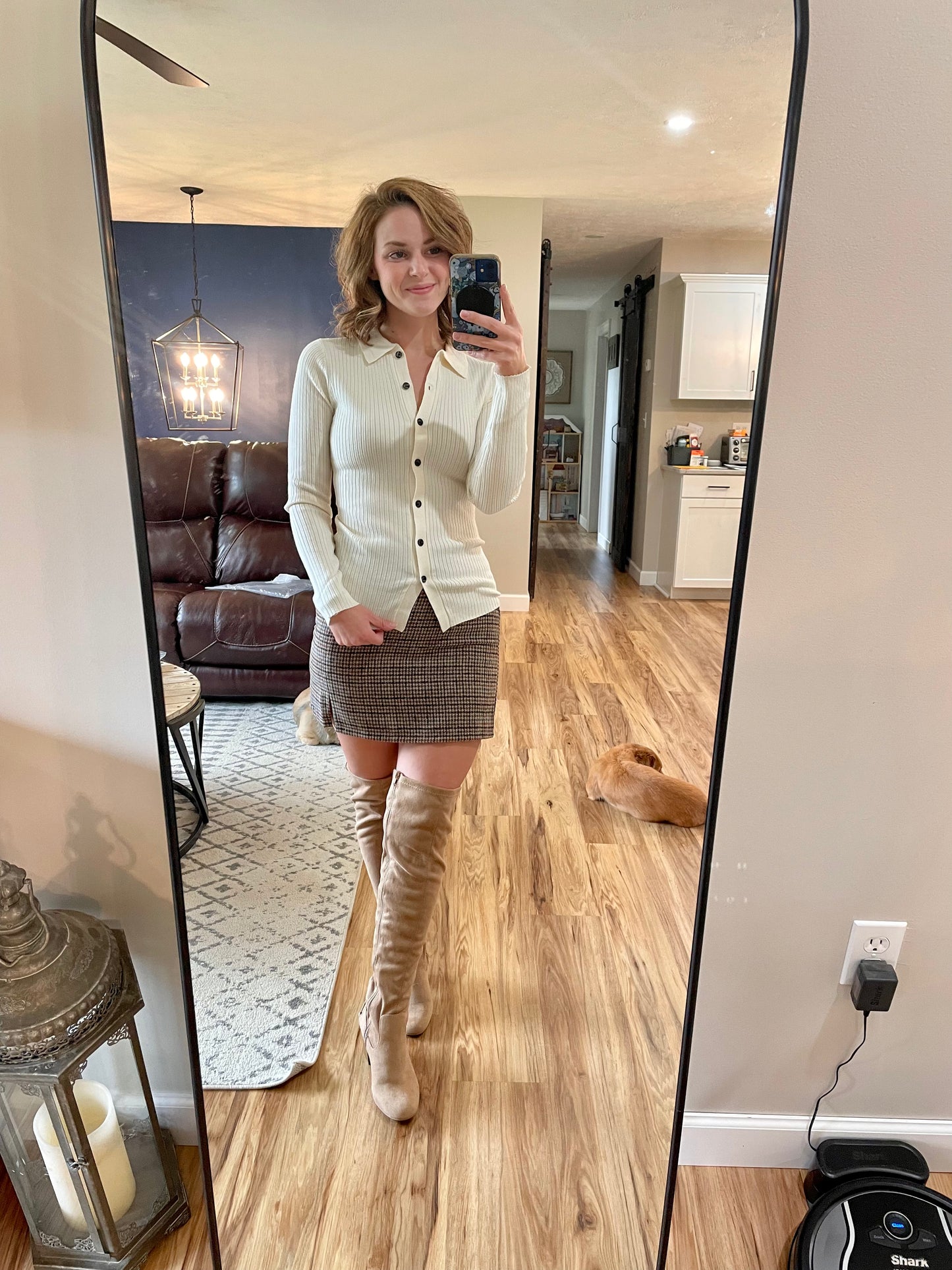 Houndstooth Slit Mini Skirt
