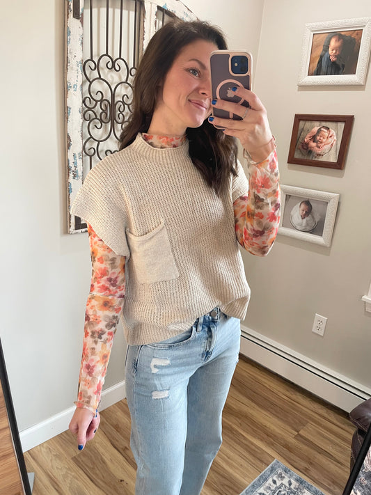 Floral Mesh Fitted Top