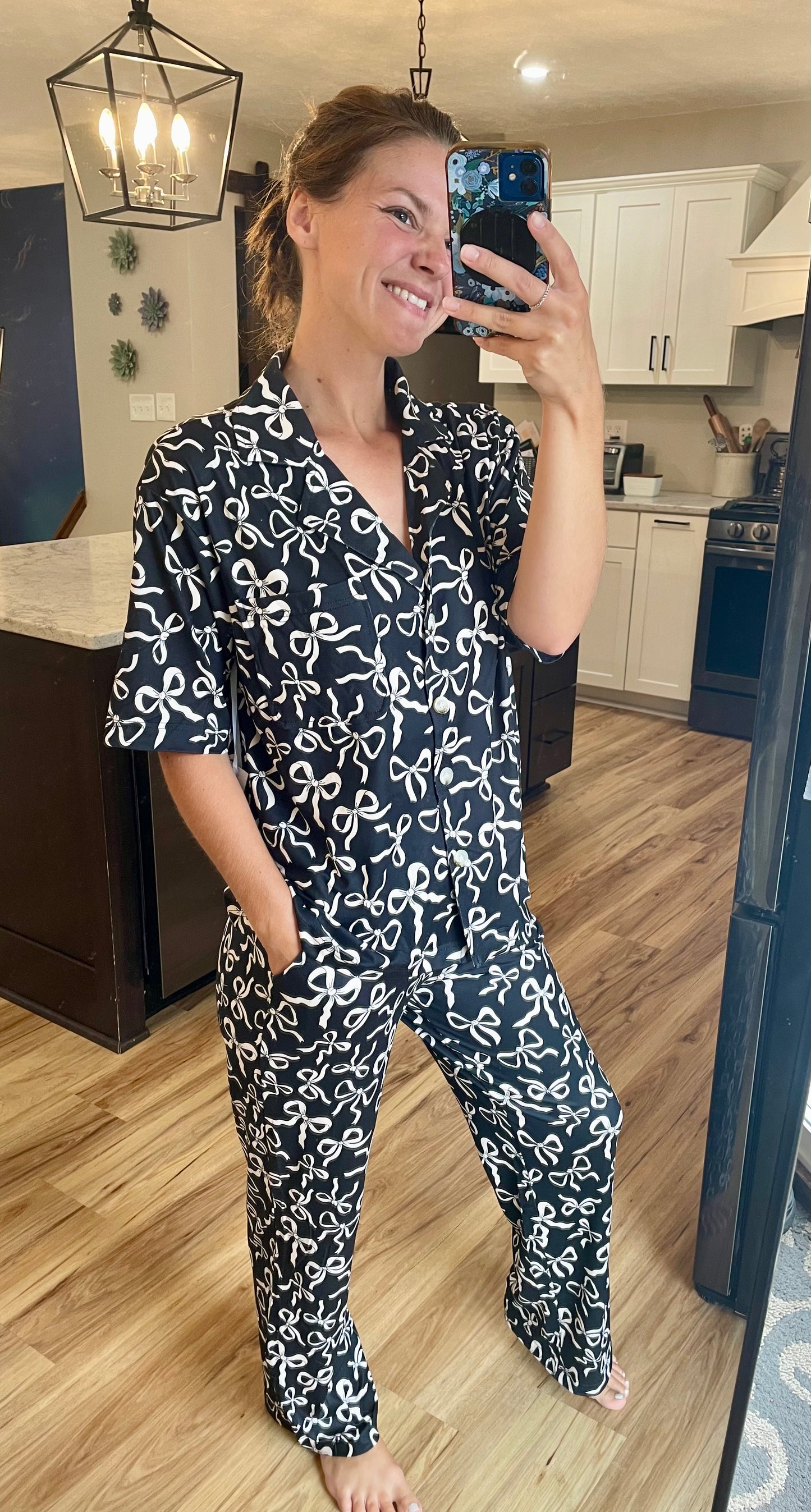 Black Bow Print PJ Set
