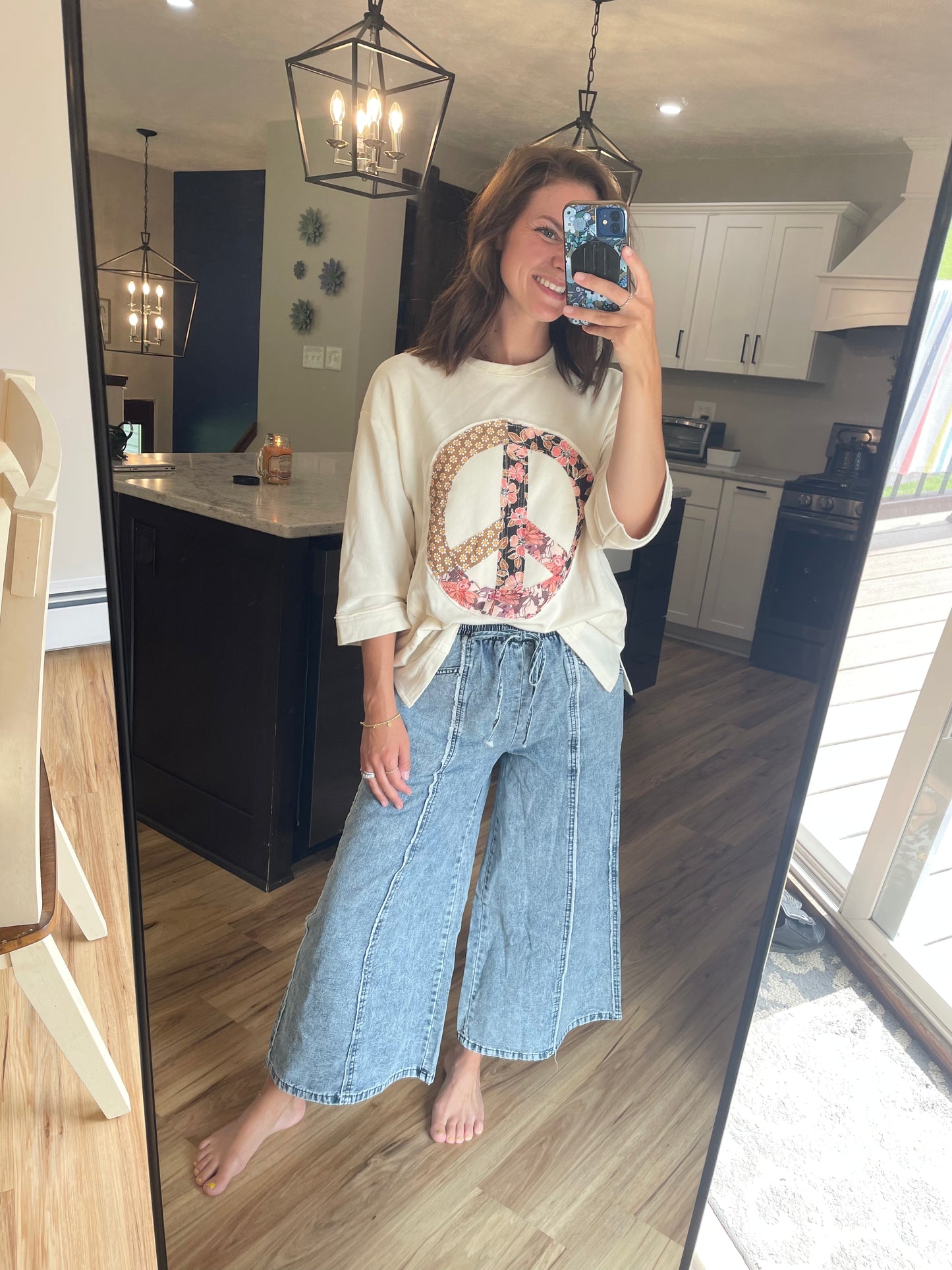 Stonewash Wide Leg Flowy Pants