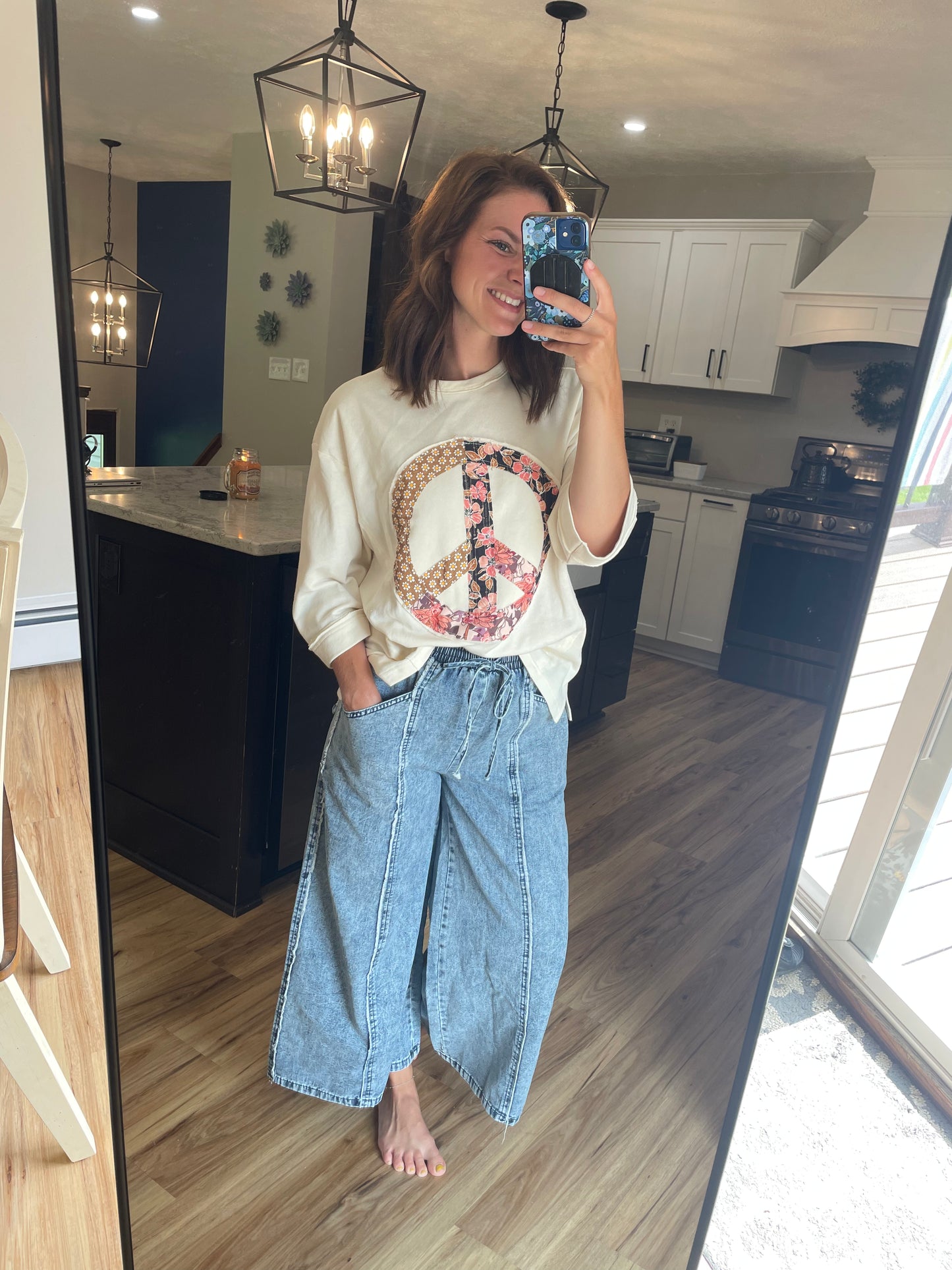 Stonewash Wide Leg Flowy Pants