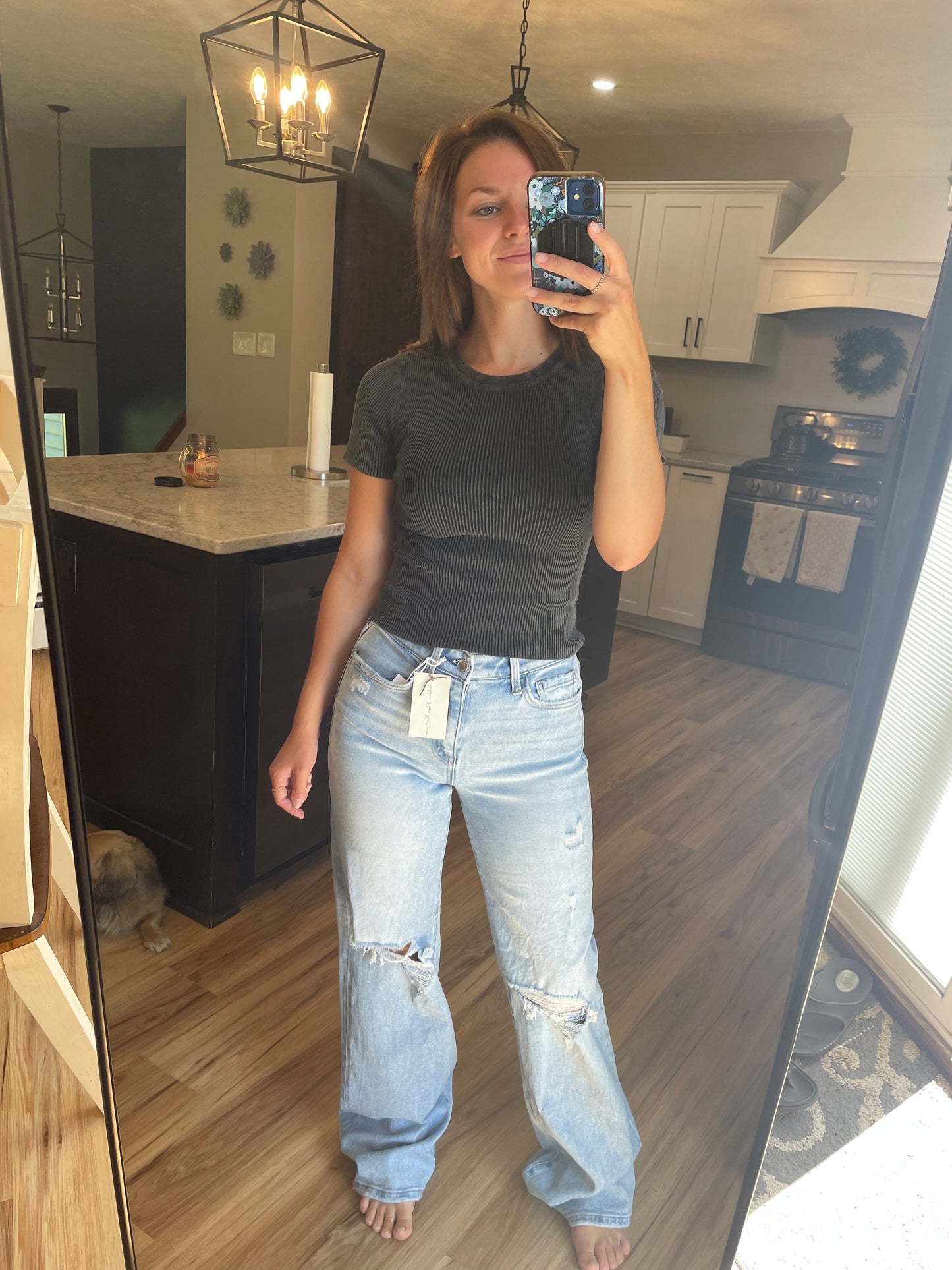 Washed Ribbed Crop Tee