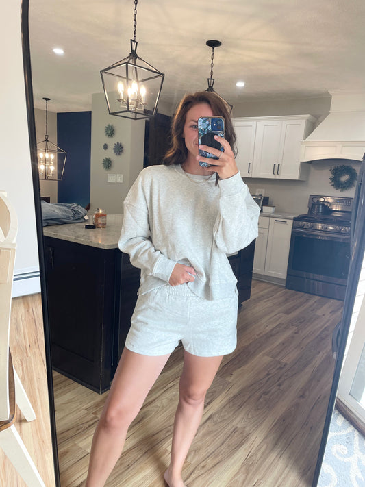 Gray Fleece Sweatshirt & Shorts Set