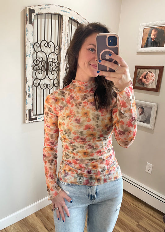 Floral Mesh Fitted Top