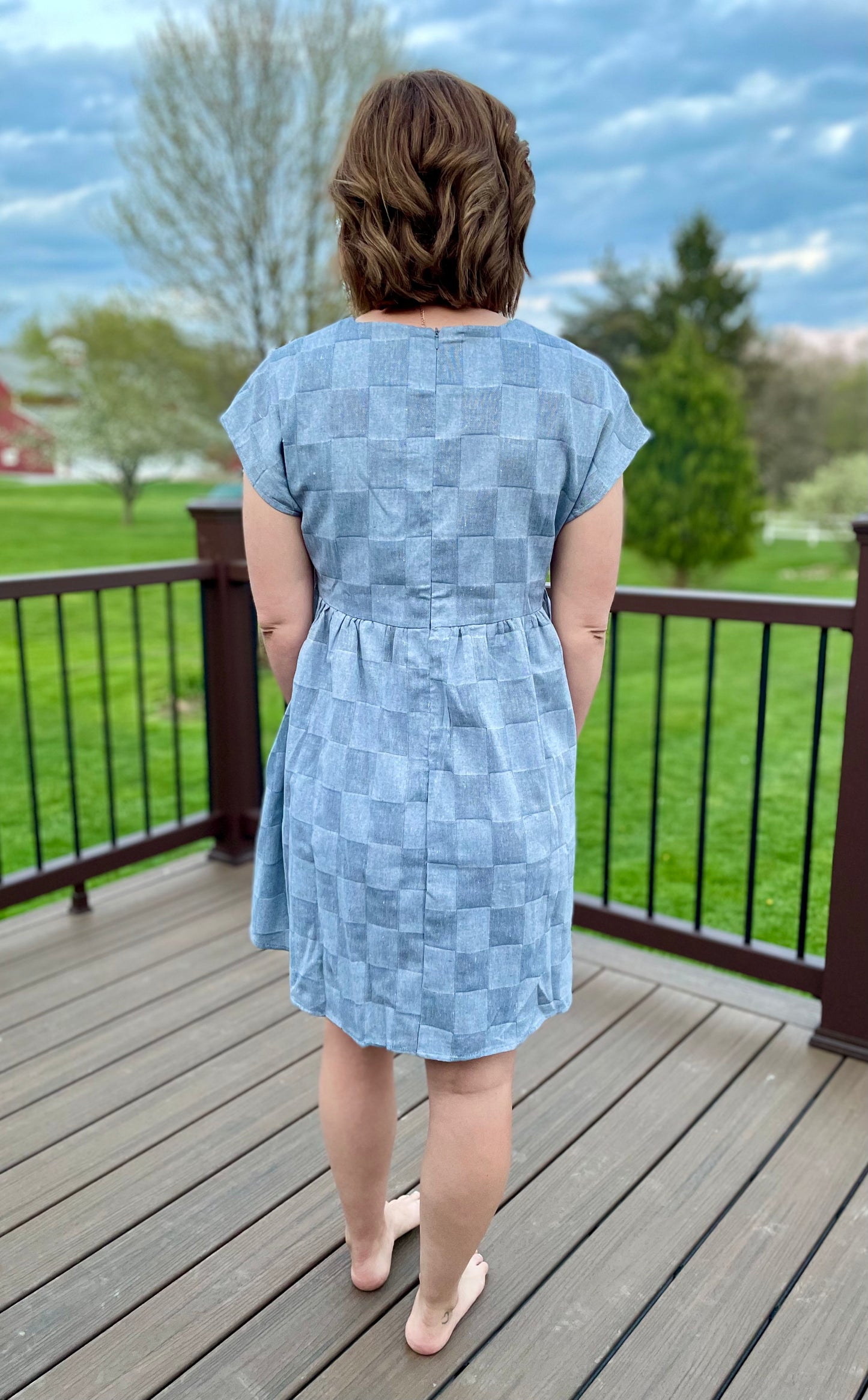 Washed Checkerboard Babydoll Dress