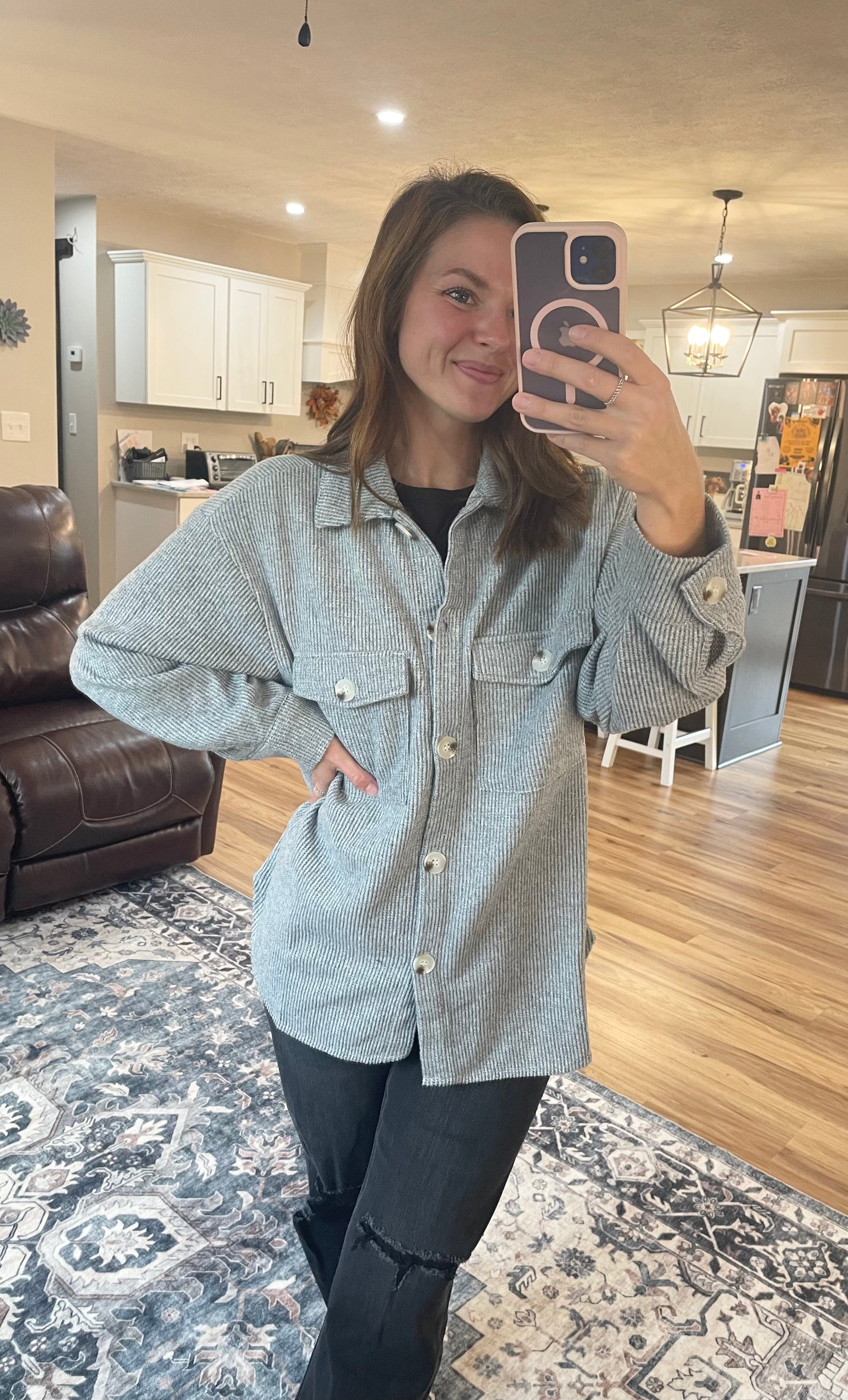Button Down Waffle Shacket