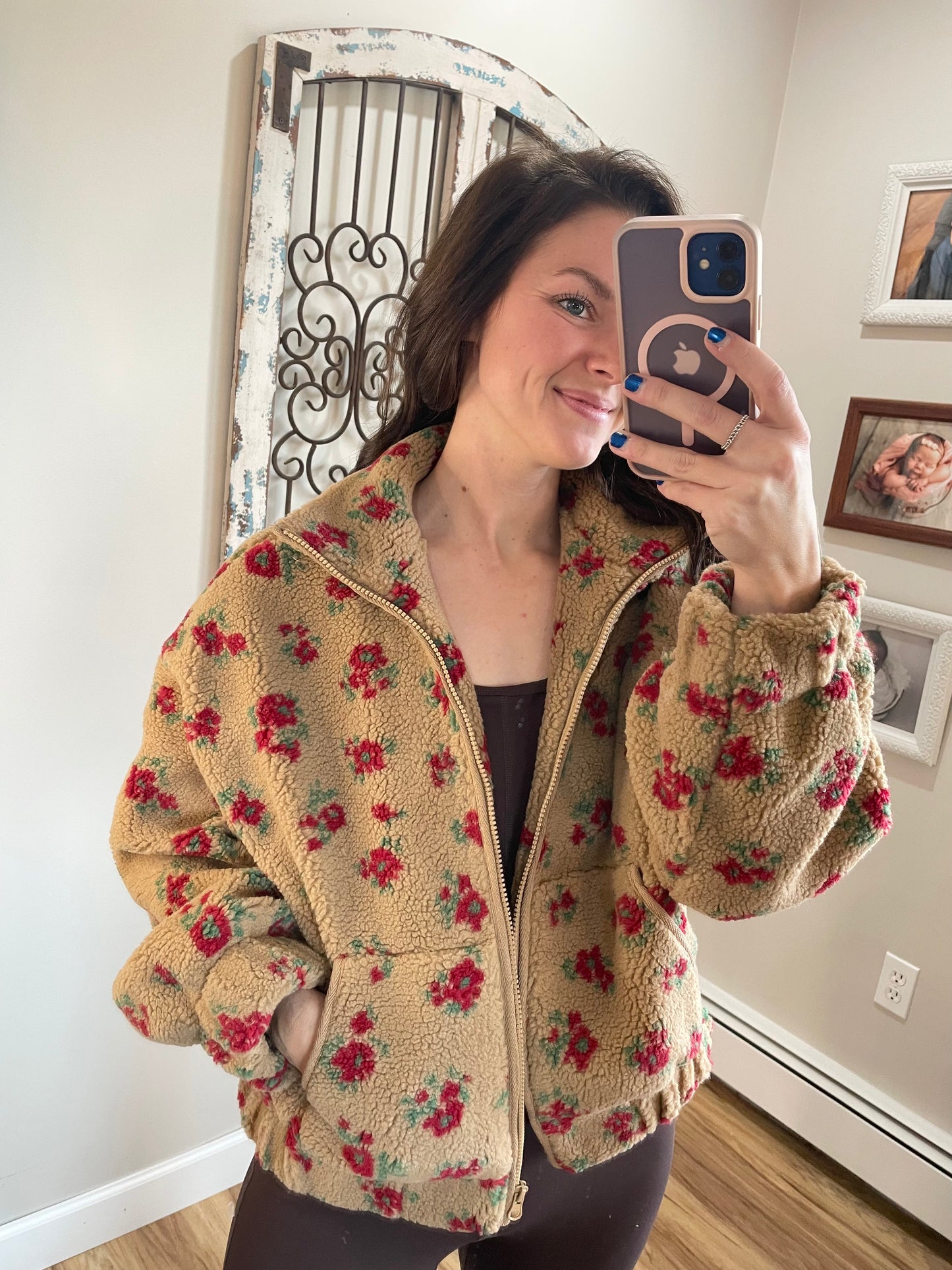 Floral Sherpa Zip-Up