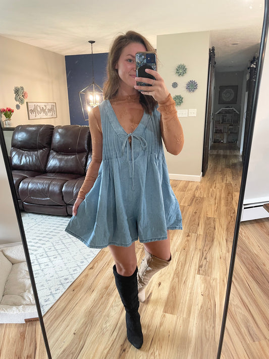 Denim Pleated Romper