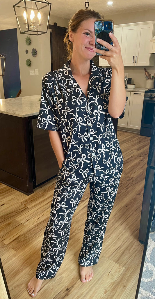 Black Bow Print PJ Set