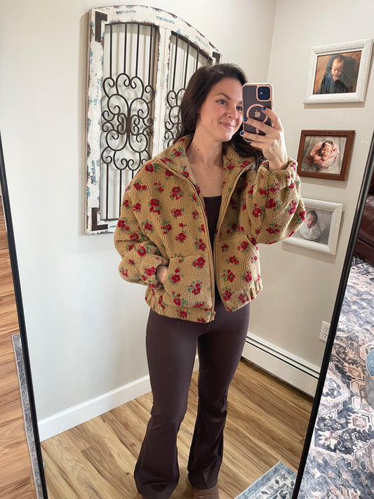 Floral Sherpa Zip-Up