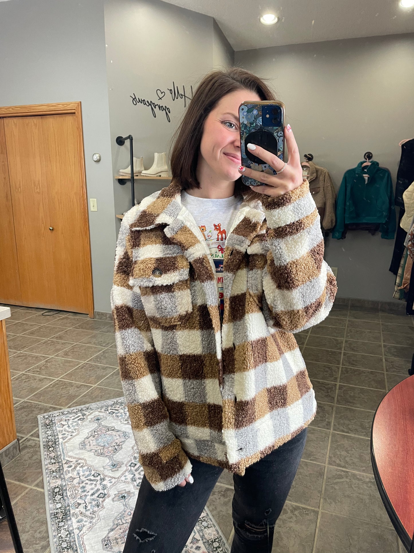 Checkered Teddy Oversized Jacket