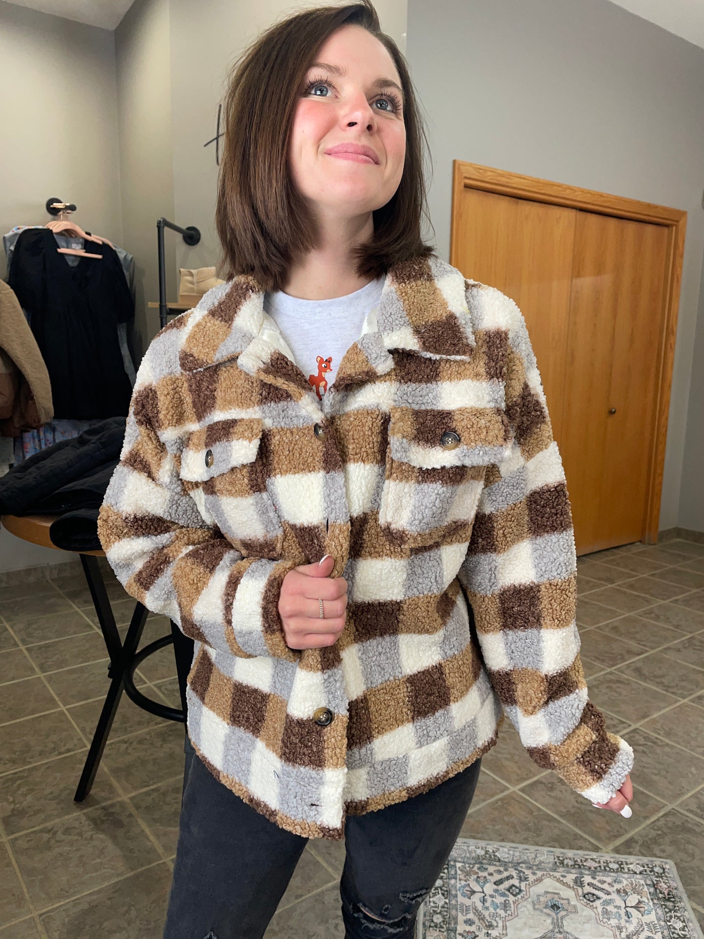 Checkered Teddy Oversized Jacket