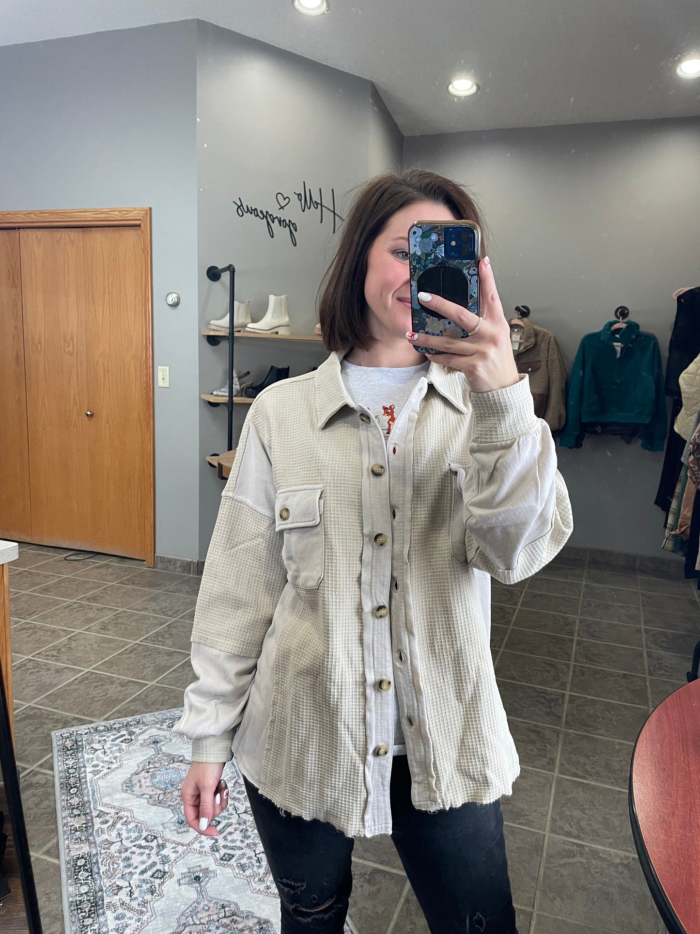 Washed Terry Waffle Shirt Jacket