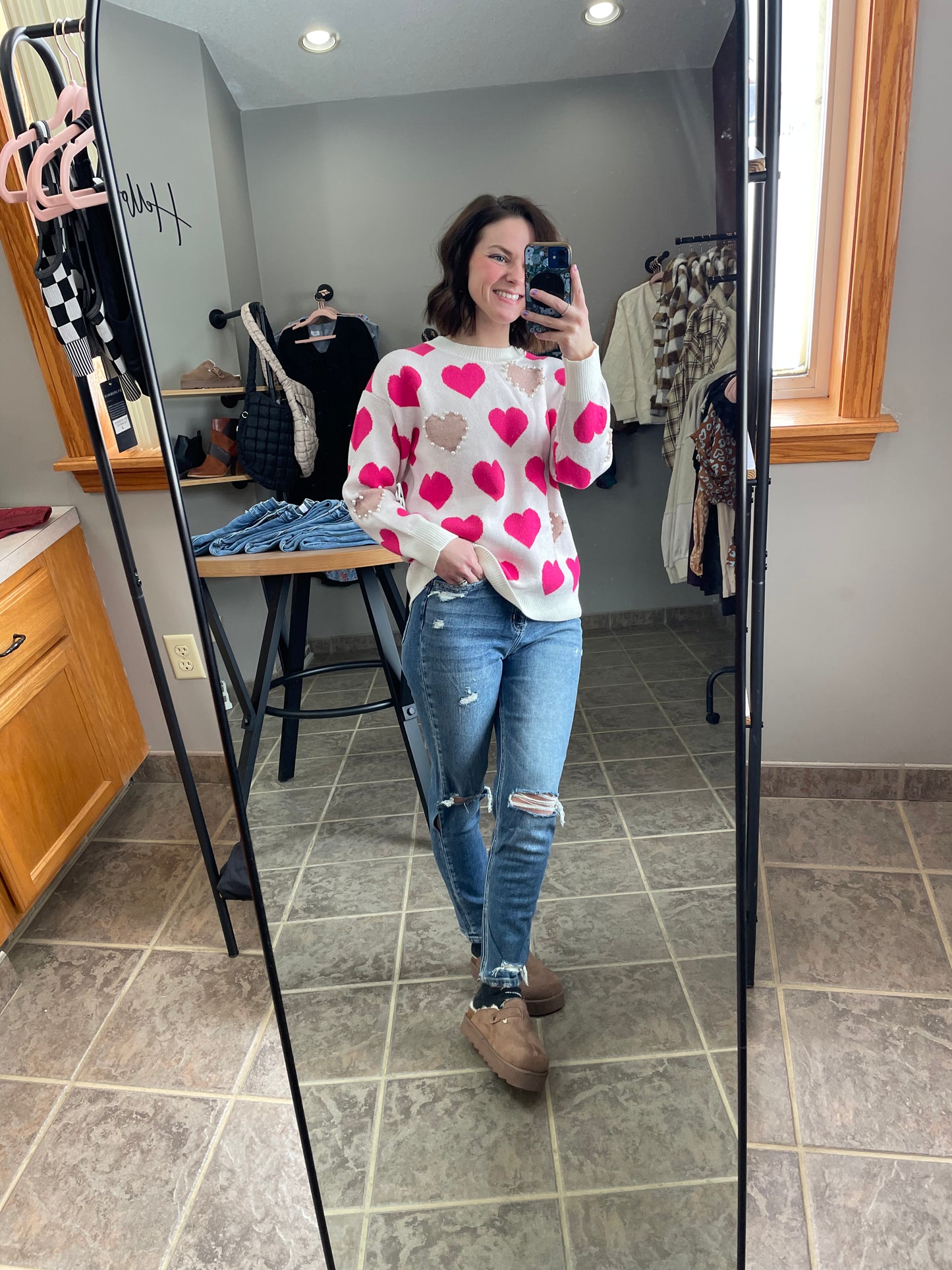 Pearl Accent Heart Sweater