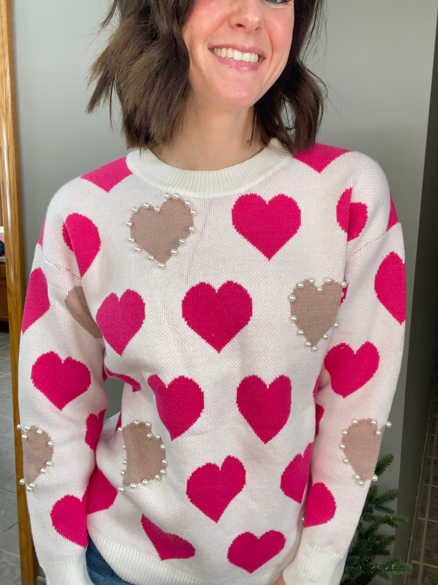 Pearl Accent Heart Sweater