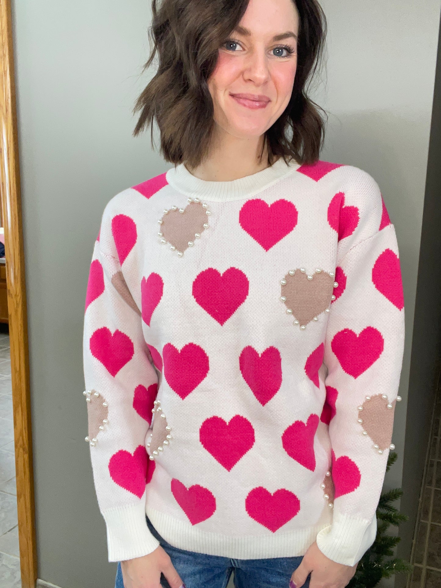 Pearl Accent Heart Sweater