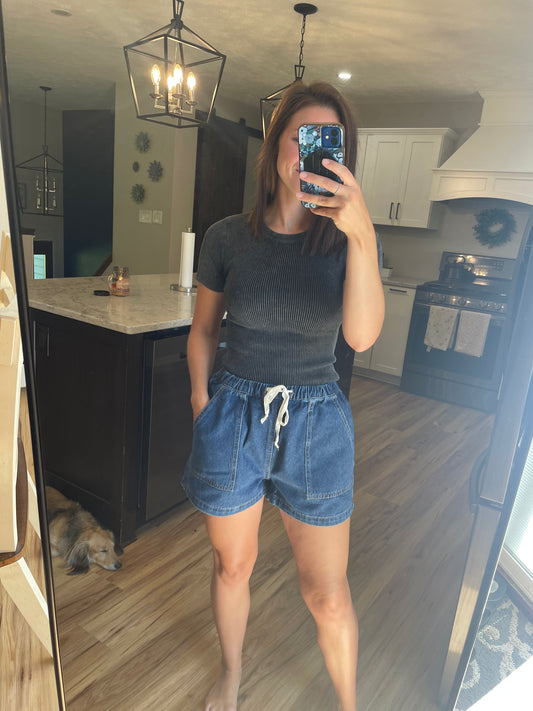 Washed Ribbed Crop Tee