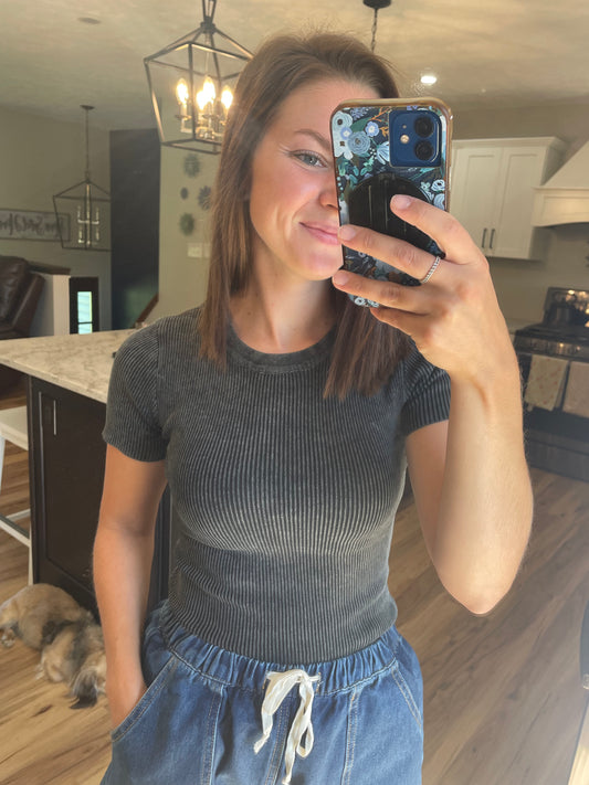 Washed Ribbed Crop Tee